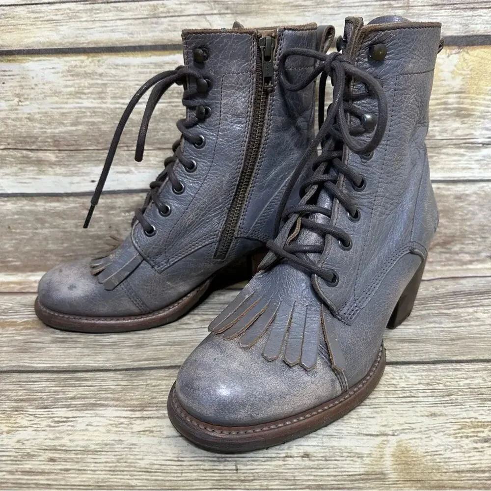 BED | STU - FINIS - SMOKE GRAY LUX - Women's Kiltie Boots Bootie Heels -Size 6.5